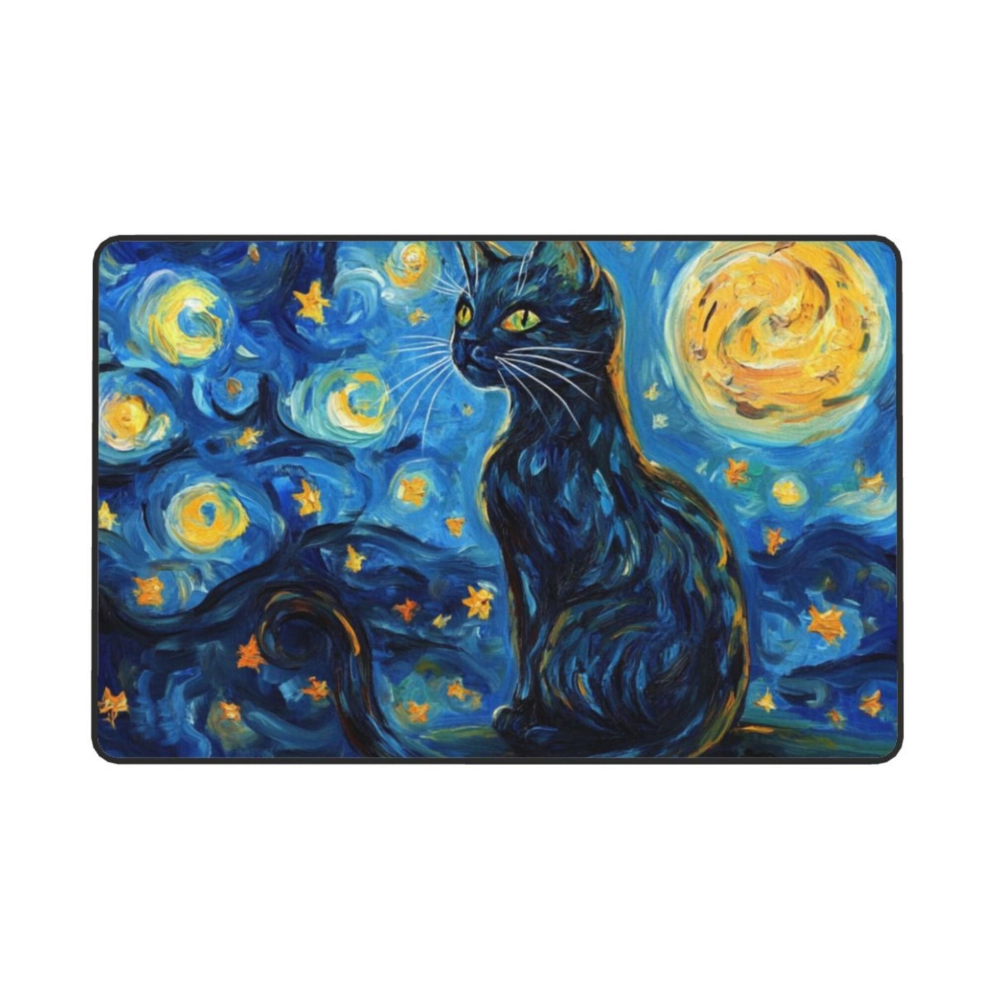 Starry Night Black Cat Flannel Rug | 59x39in Soft Non-Slip Decorative Carpet for Home