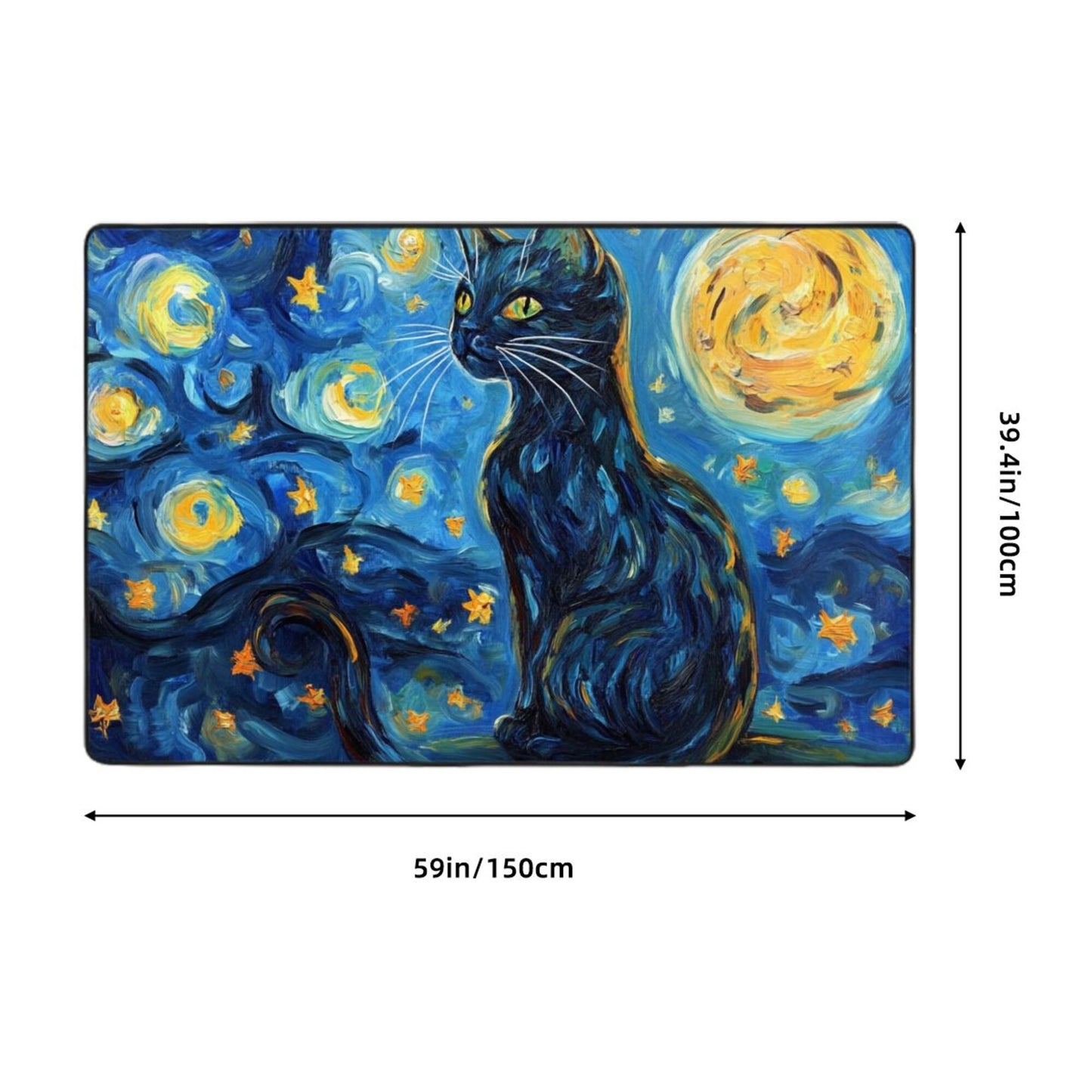 Starry Night Black Cat Flannel Rug | 59x39in Soft Non-Slip Decorative Carpet for Home