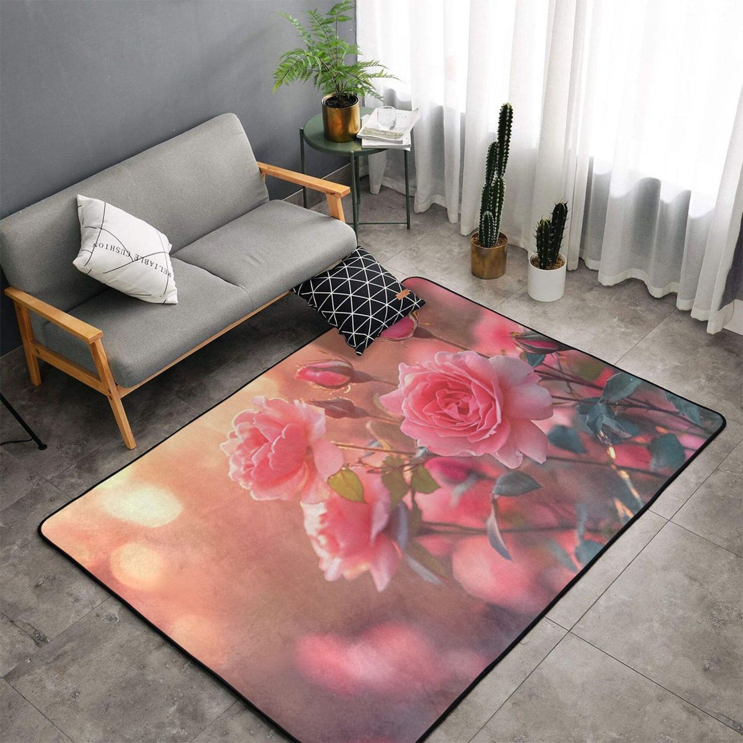 Romantic Rose Garden Flannel Area Rug | 59x39in Soft Non-Slip Decorative Mat for Home