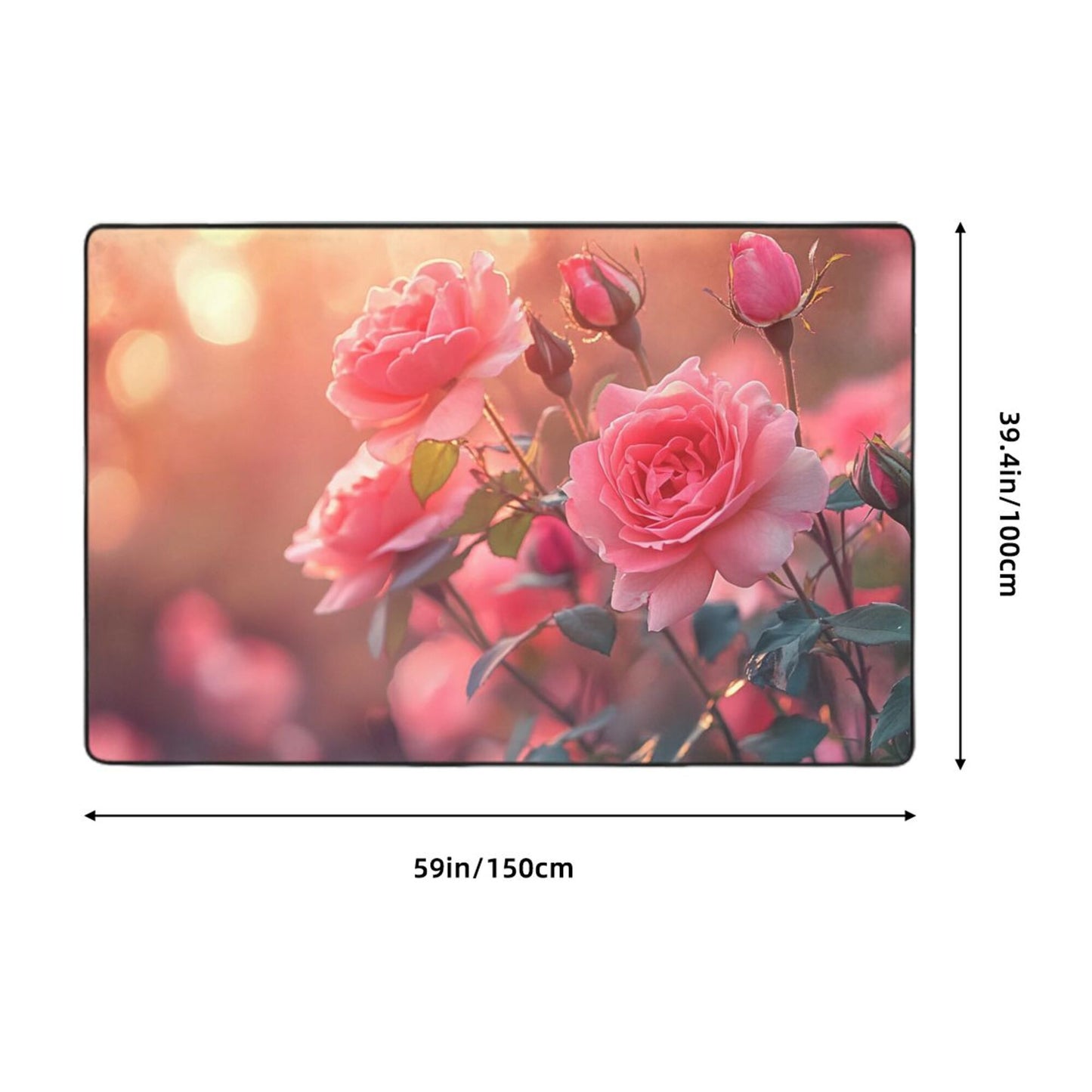 Romantic Rose Garden Flannel Area Rug | 59x39in Soft Non-Slip Decorative Mat for Home