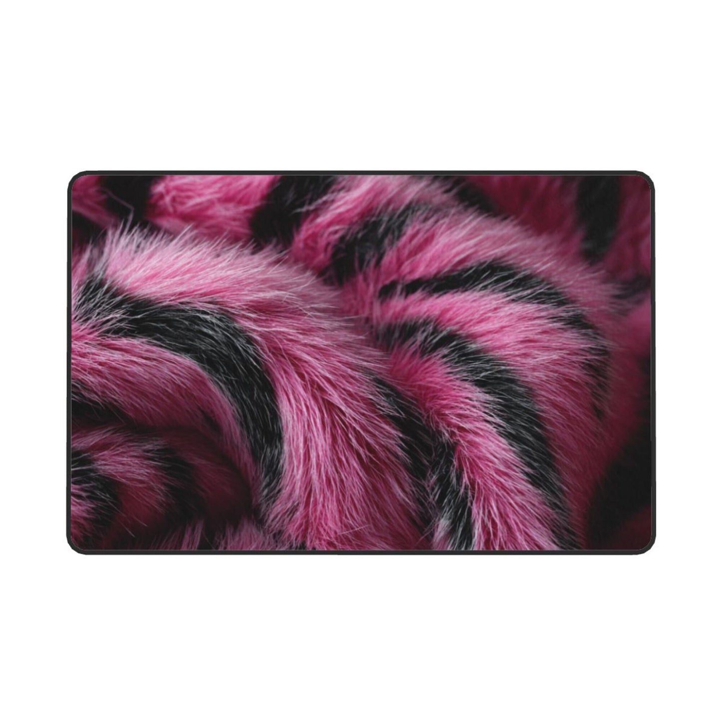 Trendy Tiger Stripes Flannel Rug | 59x39in Pink & Black Non-Slip Soft Floor Mat for Home Decor
