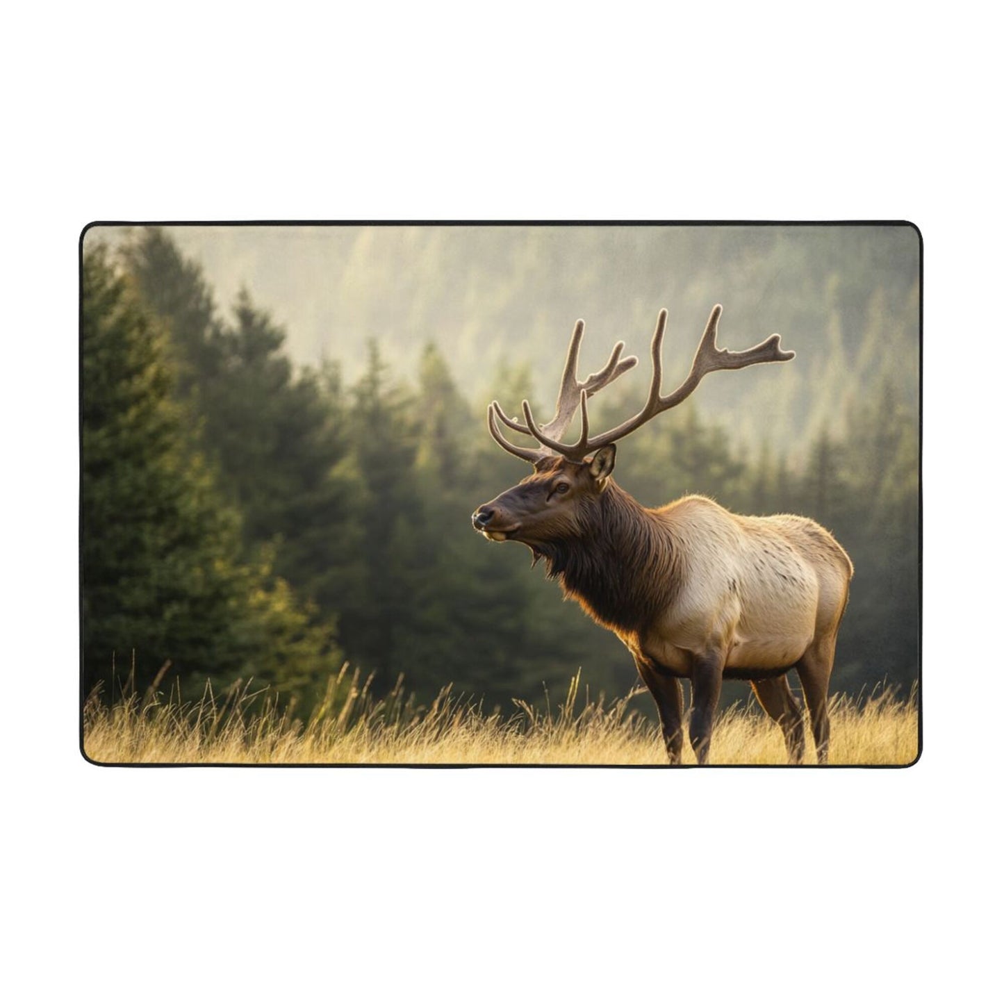 Elk in the Forest Rug | 59x39in Non-Slip Flannel Carpet for Bedroom, Living Room & Nature Decor