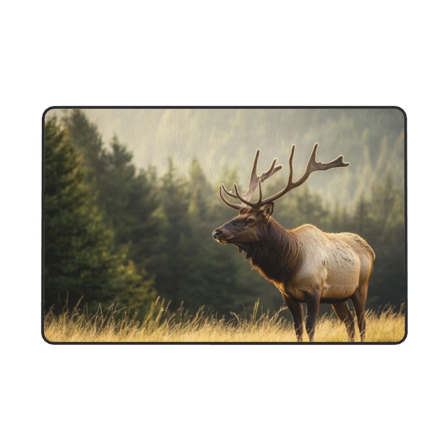 Elk in the Forest Rug | 59x39in Non-Slip Flannel Carpet for Bedroom, Living Room & Nature Decor