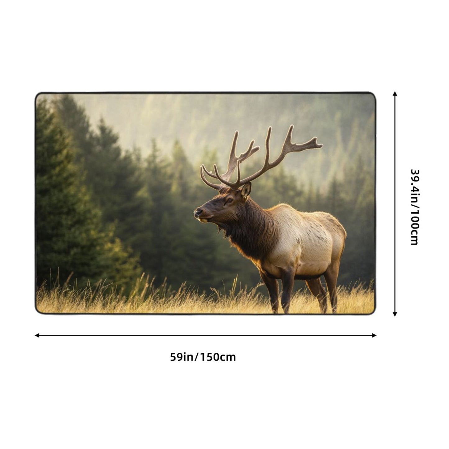 Elk in the Forest Rug | 59x39in Non-Slip Flannel Carpet for Bedroom, Living Room & Nature Decor