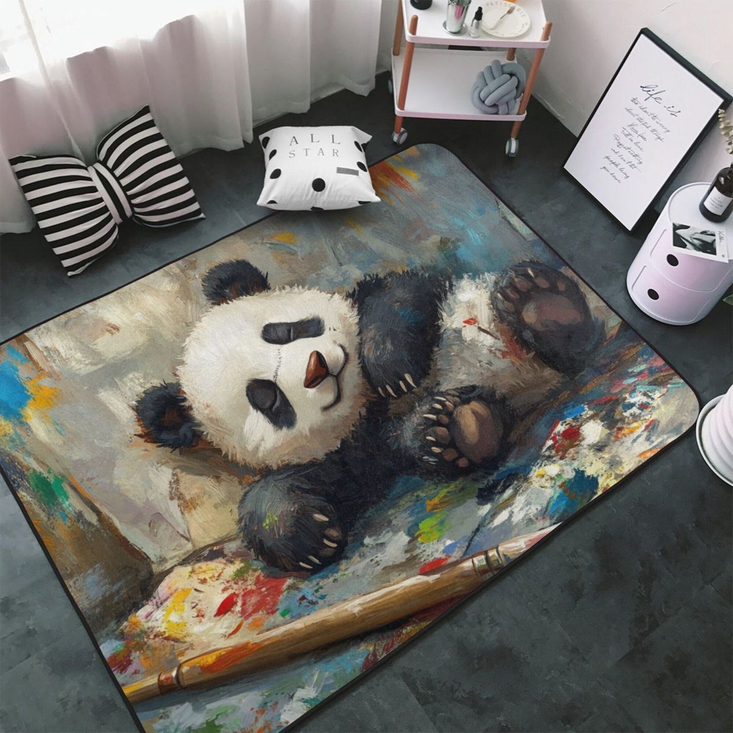 Adorable Sleeping Panda Rug | 59x39in Soft Flannel Non-Slip Carpet for Kids Room, Living Room, Study Area