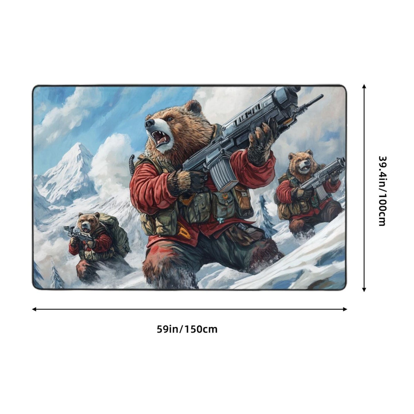 Battle Bear Troop Rug | 59x39in Flannel Non-Slip Carpet with Tactical Polar Bear Design for Gaming Rooms & Themed Decor
