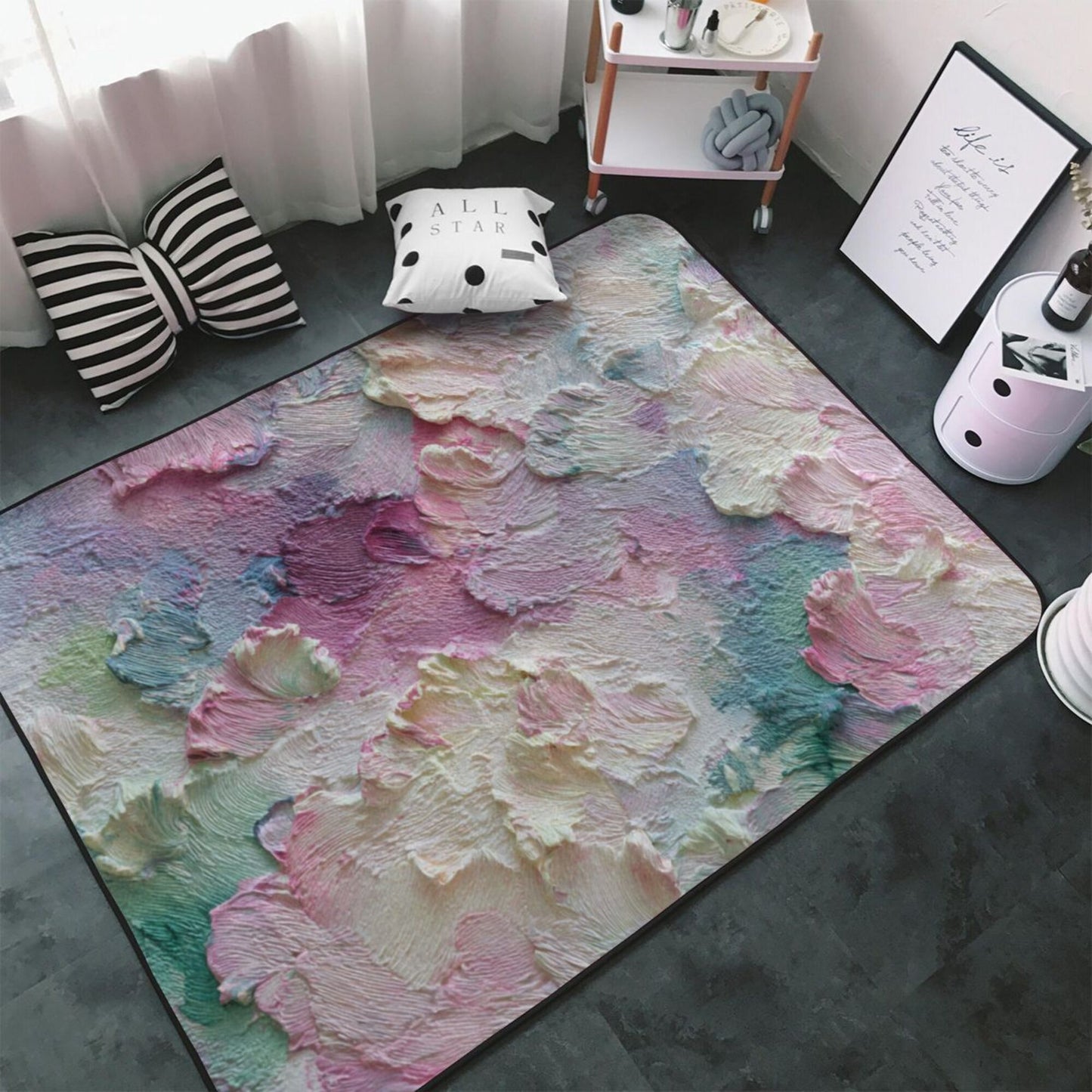 Pastel Oil Painting Texture Rug | 59x39in Flannel Non-Slip Carpet with Abstract Palette Design