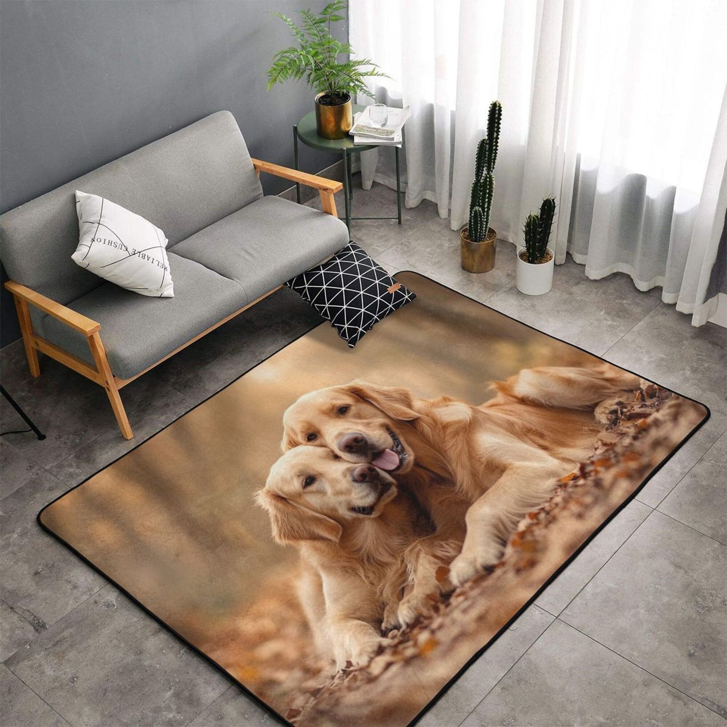 Golden Retriever Flannel Rug | 59x39in Cozy Autumn Pet-Themed Non-Slip Mat for Home Decor