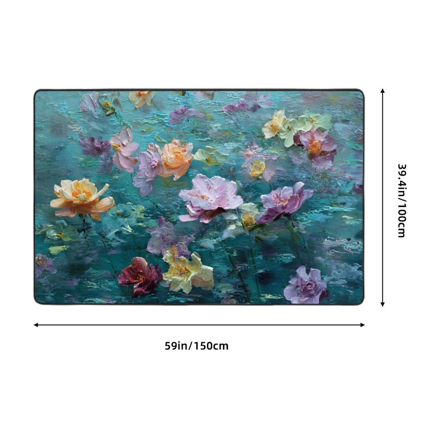 Impressionist Floral Art Rug | 59x39in Artistic Water Bloom Design Flannel Mat with Anti-Slip Backing