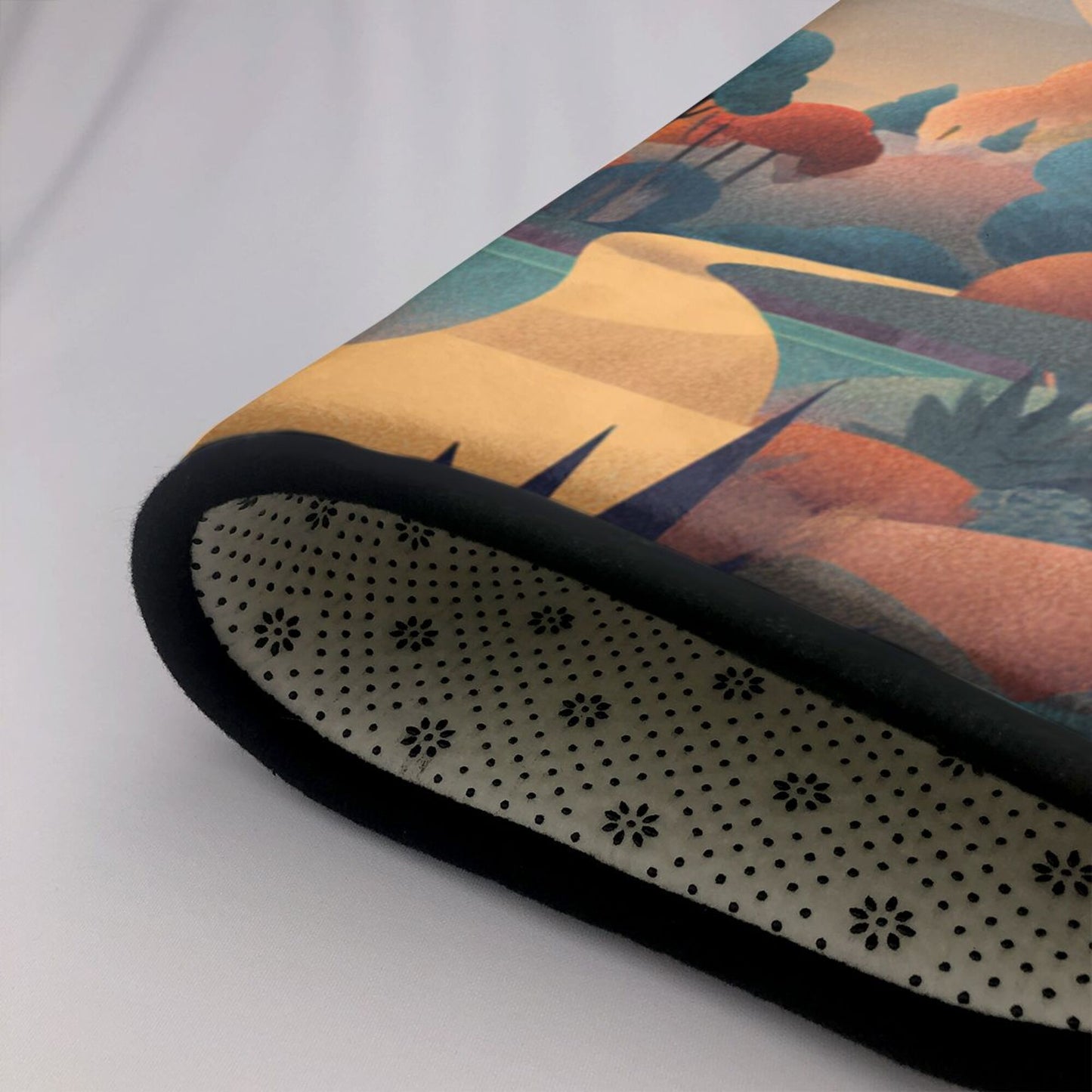 Abstract Forest Illustration Rug | 59x39in Flannel Floor Mat with Sunset Path Design & Non-Slip Back