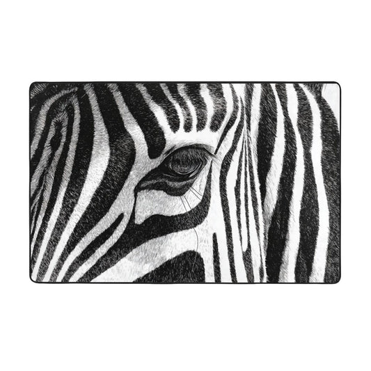 Zebra Print Flannel Anti-Slip Area Rug | 59x39in Large Carpet for Living Room, Bedroom, Entryway