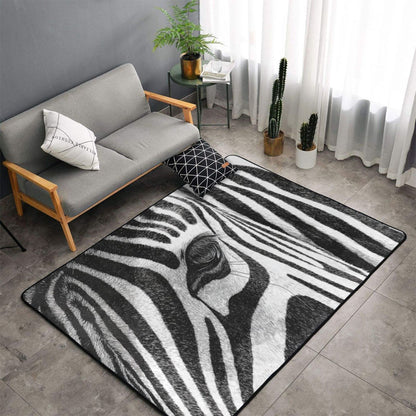 Zebra Print Flannel Anti-Slip Area Rug | 59x39in Large Carpet for Living Room, Bedroom, Entryway