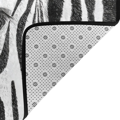 Zebra Print Flannel Anti-Slip Area Rug | 59x39in Large Carpet for Living Room, Bedroom, Entryway