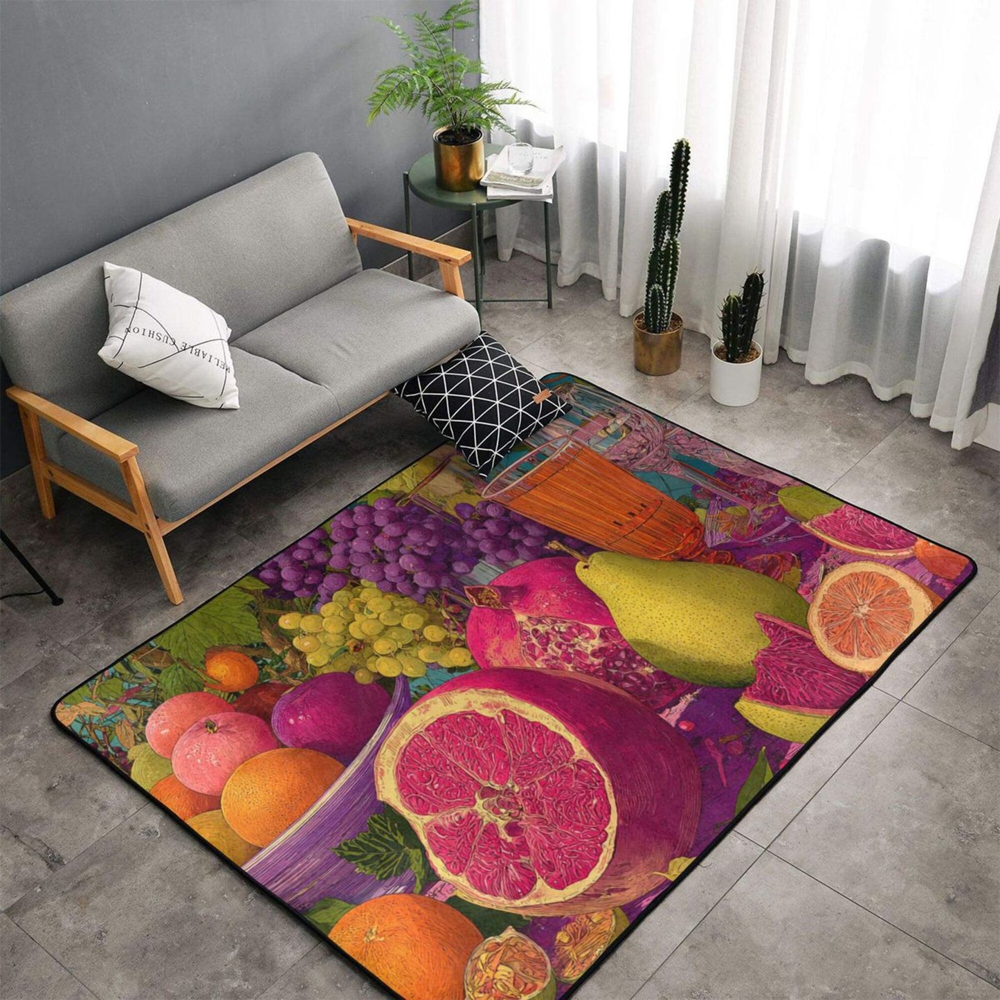 Vibrant Fruit Art Flannel Rug | 59x39in Anti-Slip Carpet for Living Room, Kitchen, Entryway