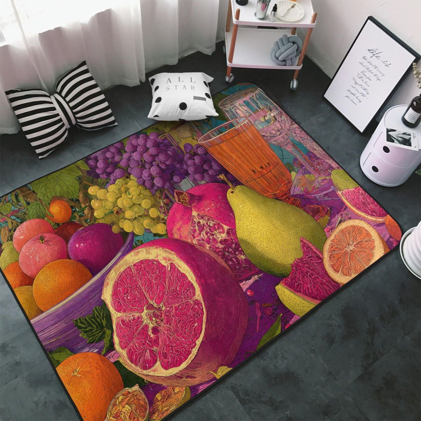 Vibrant Fruit Art Flannel Rug | 59x39in Anti-Slip Carpet for Living Room, Kitchen, Entryway