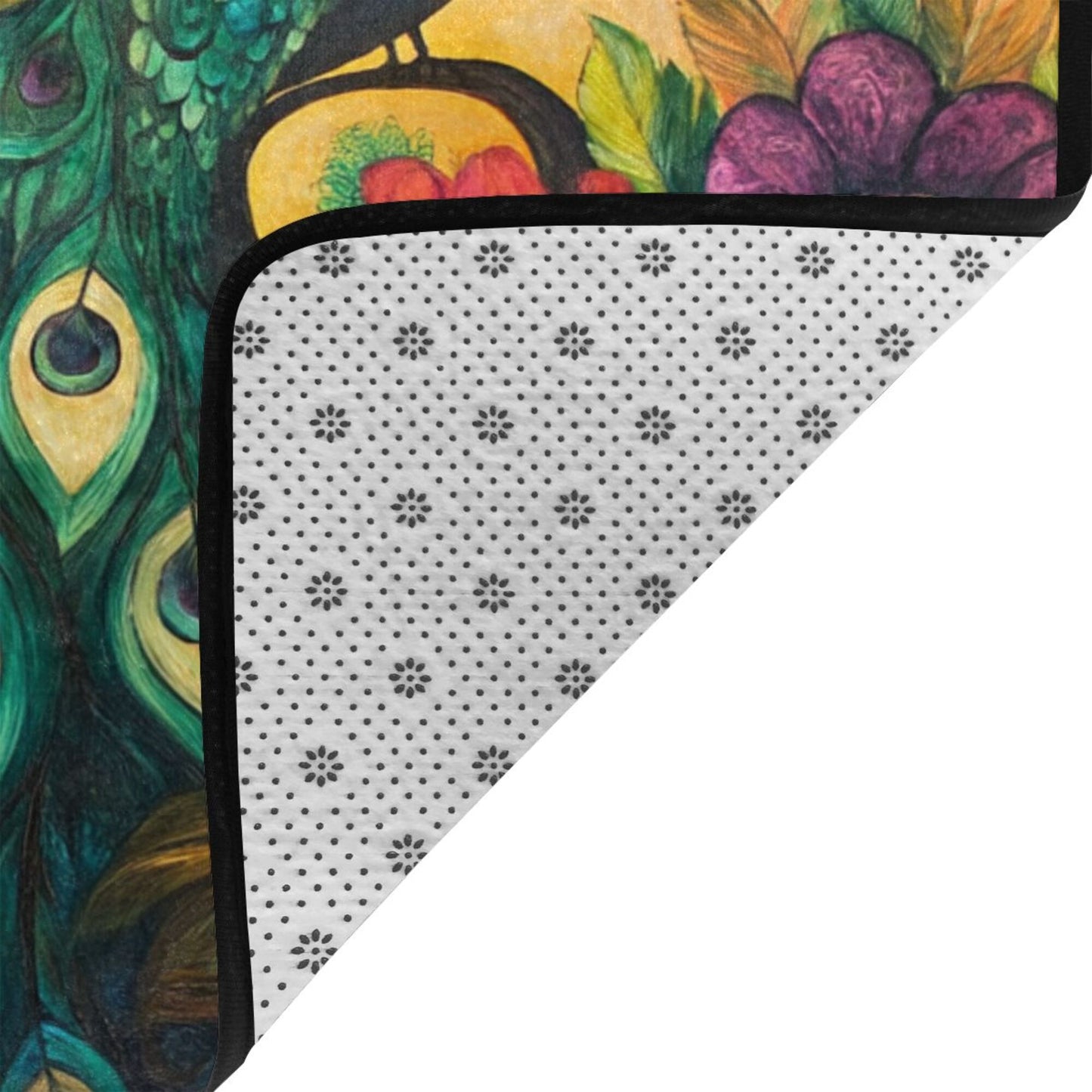 Artistic Peacock & Floral Pattern Flannel Rug | 59x39in Non-Slip Decorative Carpet for Home Decor