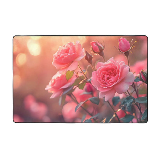 Romantic Rose Garden Flannel Area Rug | 59x39in Soft Non-Slip Decorative Mat for Home