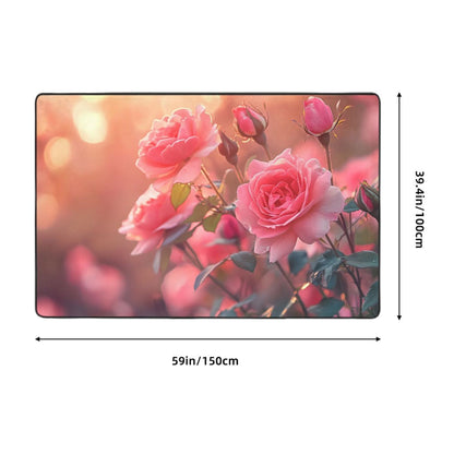 Romantic Rose Garden Flannel Area Rug | 59x39in Soft Non-Slip Decorative Mat for Home
