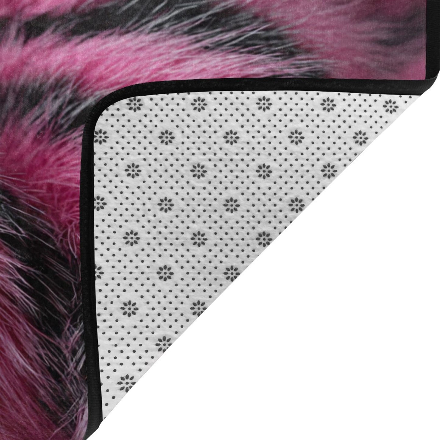 Trendy Tiger Stripes Flannel Rug | 59x39in Pink & Black Non-Slip Soft Floor Mat for Home Decor