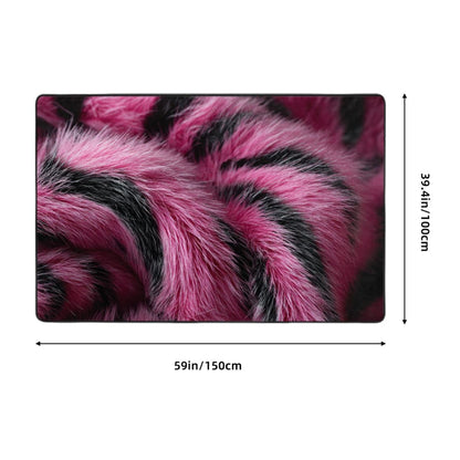 Trendy Tiger Stripes Flannel Rug | 59x39in Pink & Black Non-Slip Soft Floor Mat for Home Decor