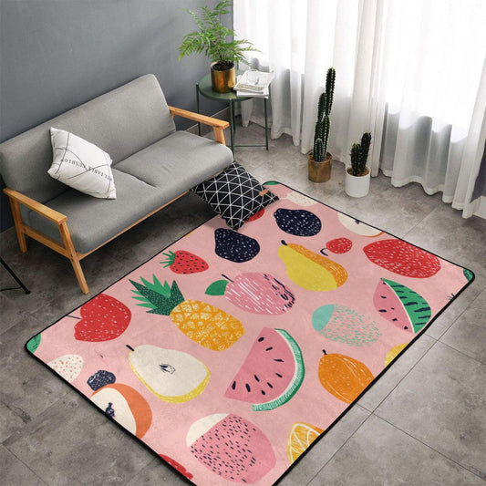 Cute Cartoon Fruit Pattern Flannel Rug | 59x39in Non-Slip Colorful Kids Floor Mat for Playroom & Home Decor