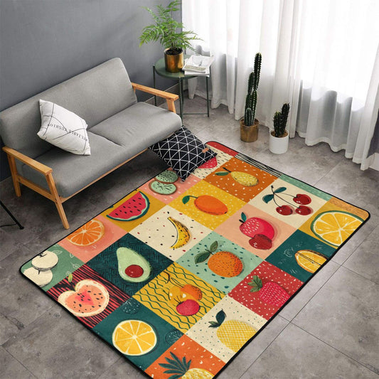Colorful Patchwork Fruit Cartoon Flannel Rug | 59x39in Kids Non-Slip Floor Mat for Home Decor, Kitchen & Nursery