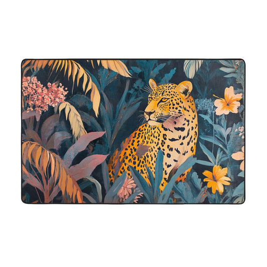 Tropical Leopard Flannel Rug | 59x39in Animal Jungle Non-Slip Mat for Living Room, Bedroom & Hallway