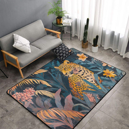 Tropical Leopard Flannel Rug | 59x39in Animal Jungle Non-Slip Mat for Living Room, Bedroom & Hallway