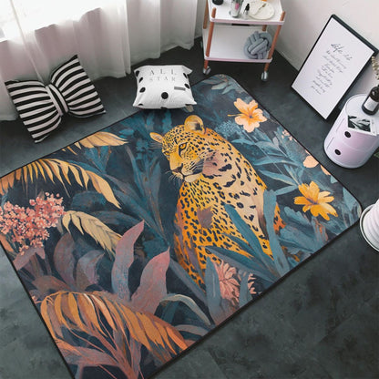 Tropical Leopard Flannel Rug | 59x39in Animal Jungle Non-Slip Mat for Living Room, Bedroom & Hallway