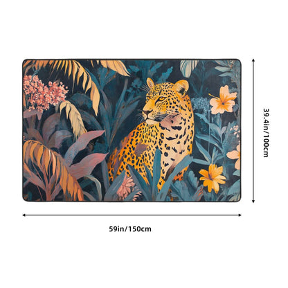 Tropical Leopard Flannel Rug | 59x39in Animal Jungle Non-Slip Mat for Living Room, Bedroom & Hallway