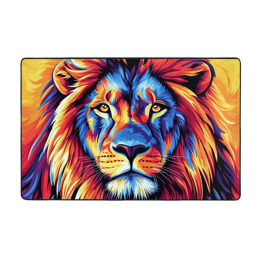 Colorful Lion Art Rug | 59x39in Non-Slip Flannel Carpet for Living Room, Bedroom & Studio Decor