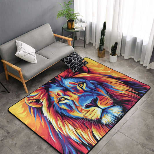 Colorful Lion Art Rug | 59x39in Non-Slip Flannel Carpet for Living Room, Bedroom & Studio Decor
