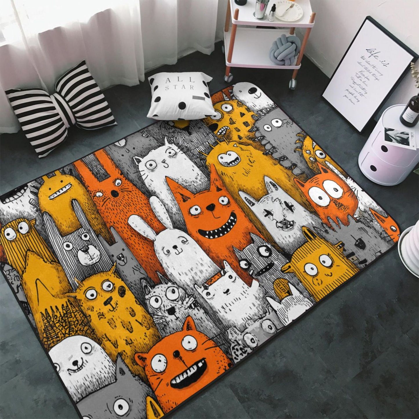 Cartoon Animal Party Rug | 59x39in Cute & Colorful Flannel Non-Slip Carpet for Kids’ Room, Living Room, Play Zone