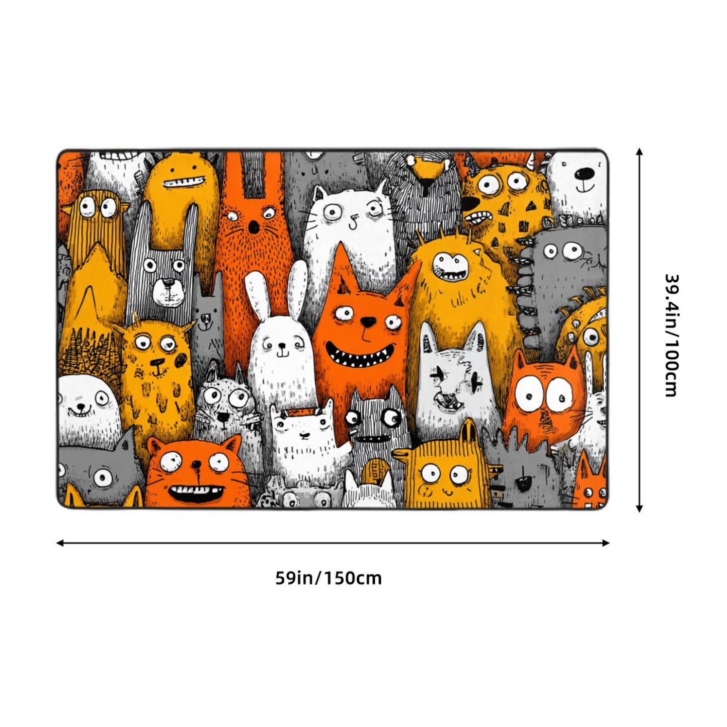 Cartoon Animal Party Rug | 59x39in Cute & Colorful Flannel Non-Slip Carpet for Kids’ Room, Living Room, Play Zone