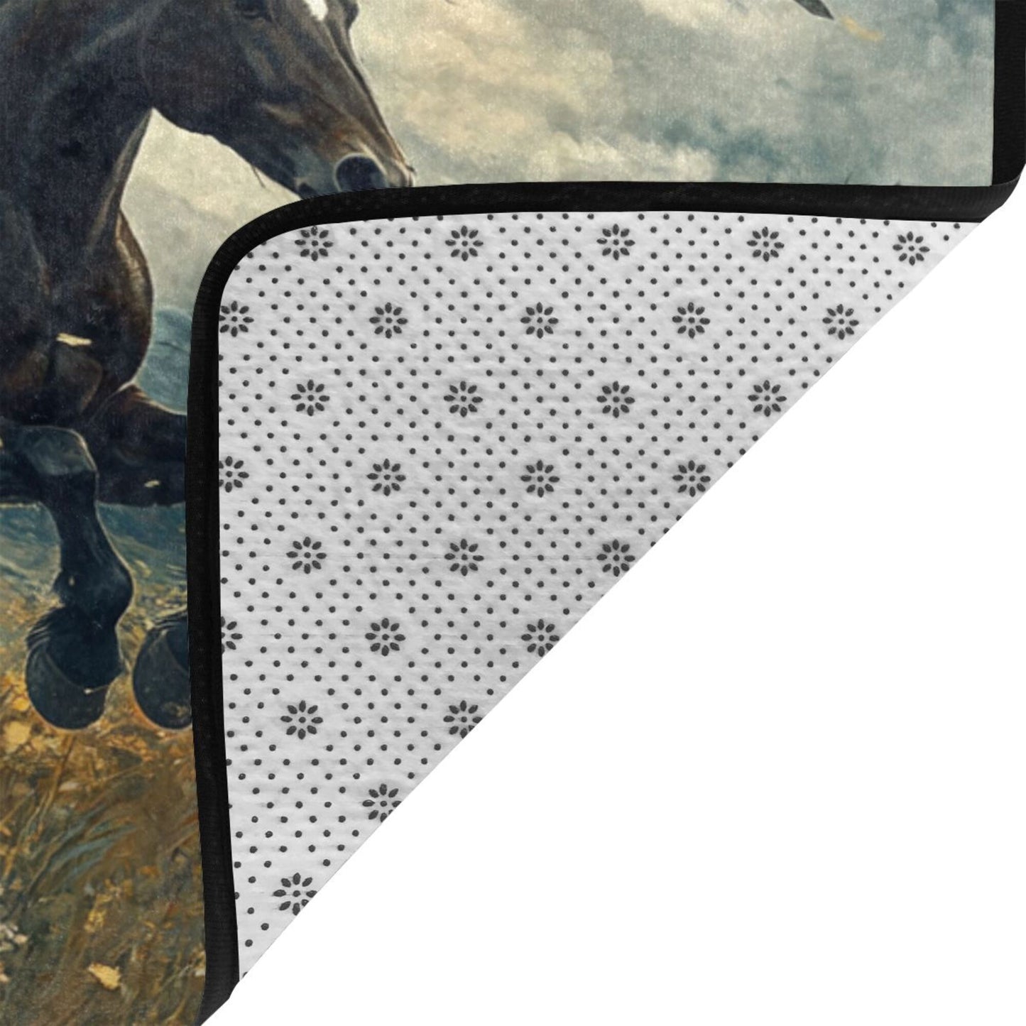 Galloping Black Horse Rug | 59x39in Artistic Flannel Non-Slip Carpet for Living Room, Office, Boys’ Room Decor