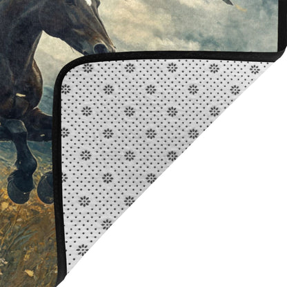 Galloping Black Horse Rug | 59x39in Artistic Flannel Non-Slip Carpet for Living Room, Office, Boys’ Room Decor