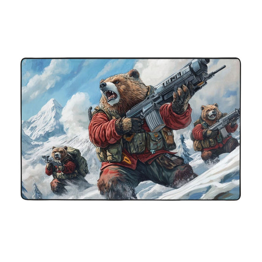 Battle Bear Troop Rug | 59x39in Flannel Non-Slip Carpet with Tactical Polar Bear Design for Gaming Rooms & Themed Decor