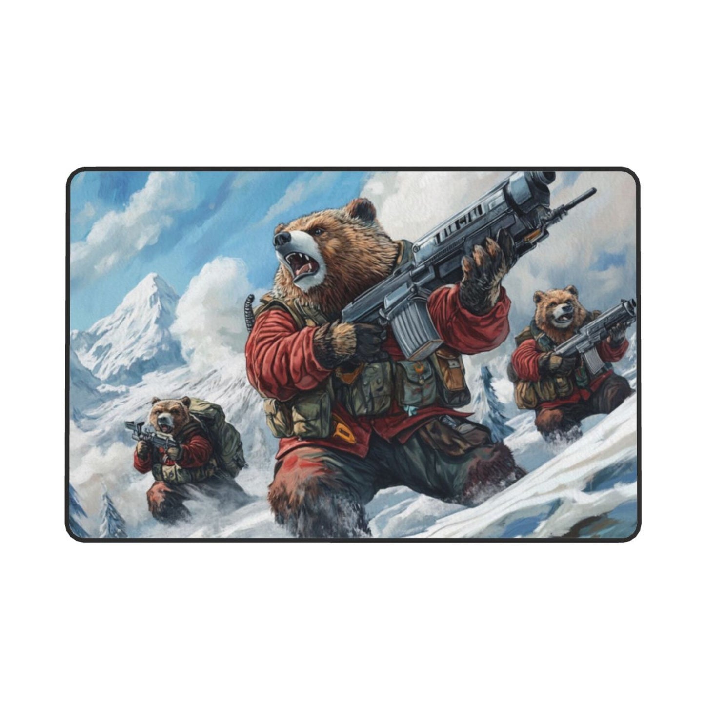 Battle Bear Troop Rug | 59x39in Flannel Non-Slip Carpet with Tactical Polar Bear Design for Gaming Rooms & Themed Decor