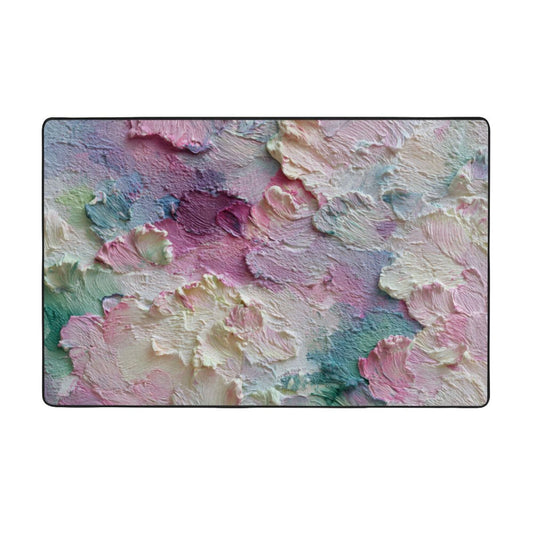 Pastel Oil Painting Texture Rug | 59x39in Flannel Non-Slip Carpet with Abstract Palette Design