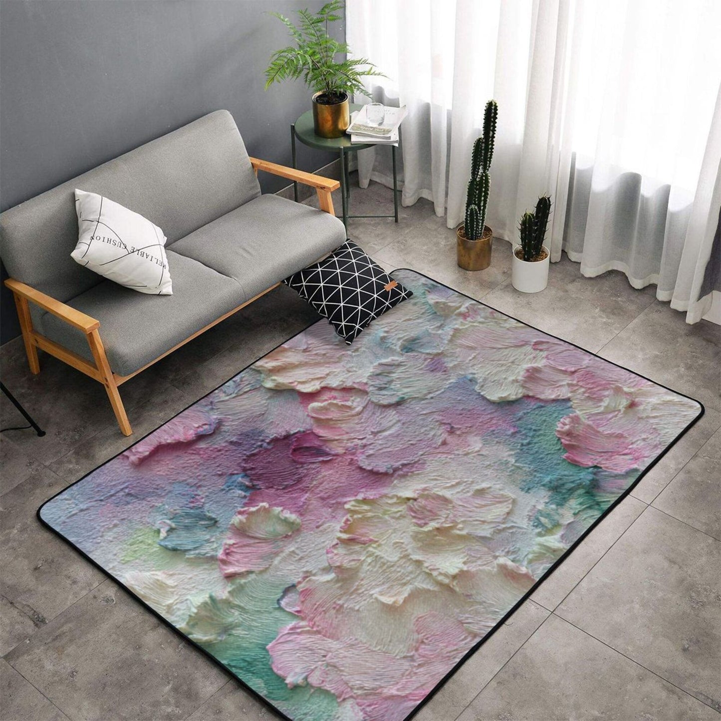 Pastel Oil Painting Texture Rug | 59x39in Flannel Non-Slip Carpet with Abstract Palette Design