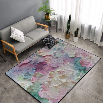 Pastel Oil Painting Texture Rug | 59x39in Flannel Non-Slip Carpet with Abstract Palette Design