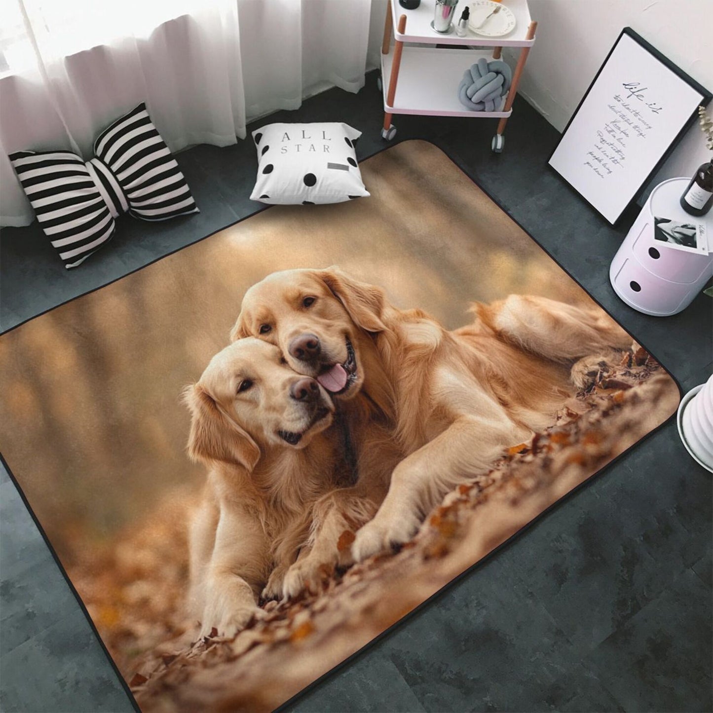 Golden Retriever Flannel Rug | 59x39in Cozy Autumn Pet-Themed Non-Slip Mat for Home Decor