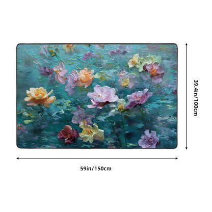 Impressionist Floral Art Rug | 59x39in Artistic Water Bloom Design Flannel Mat with Anti-Slip Backing