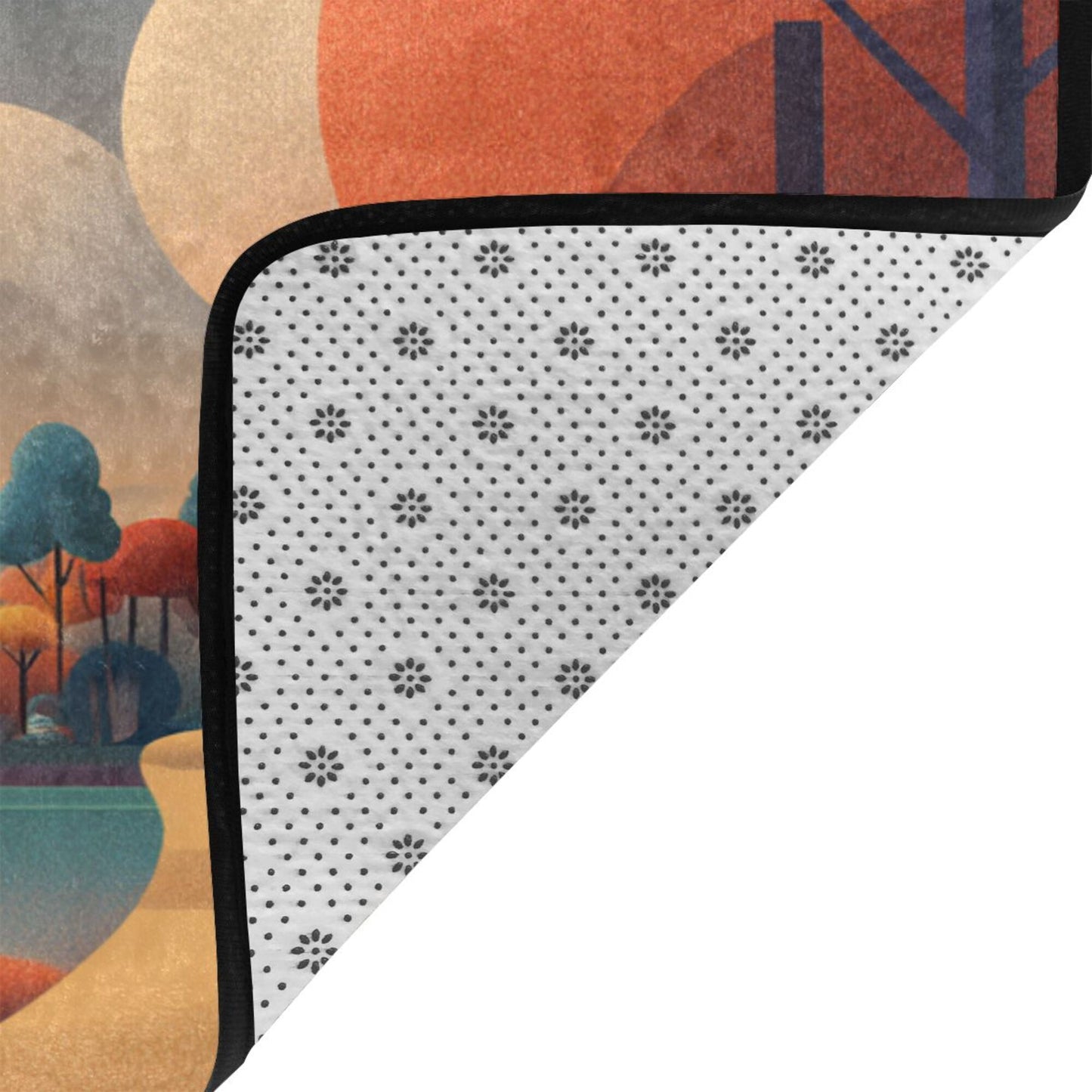 Abstract Forest Illustration Rug | 59x39in Flannel Floor Mat with Sunset Path Design & Non-Slip Back
