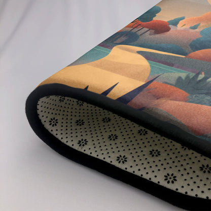 Abstract Forest Illustration Rug | 59x39in Flannel Floor Mat with Sunset Path Design & Non-Slip Back